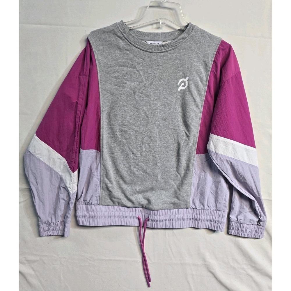 Peloton Chic Fabric Mix Pullover Sweatshirt Windbreaker Gray Pink Size Large